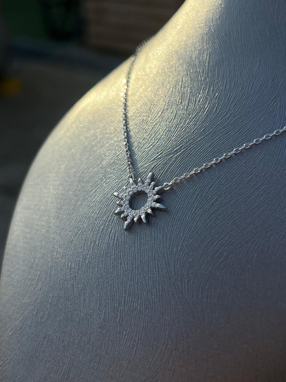 Sparkling Sun Necklace-in Sterling Silver -925