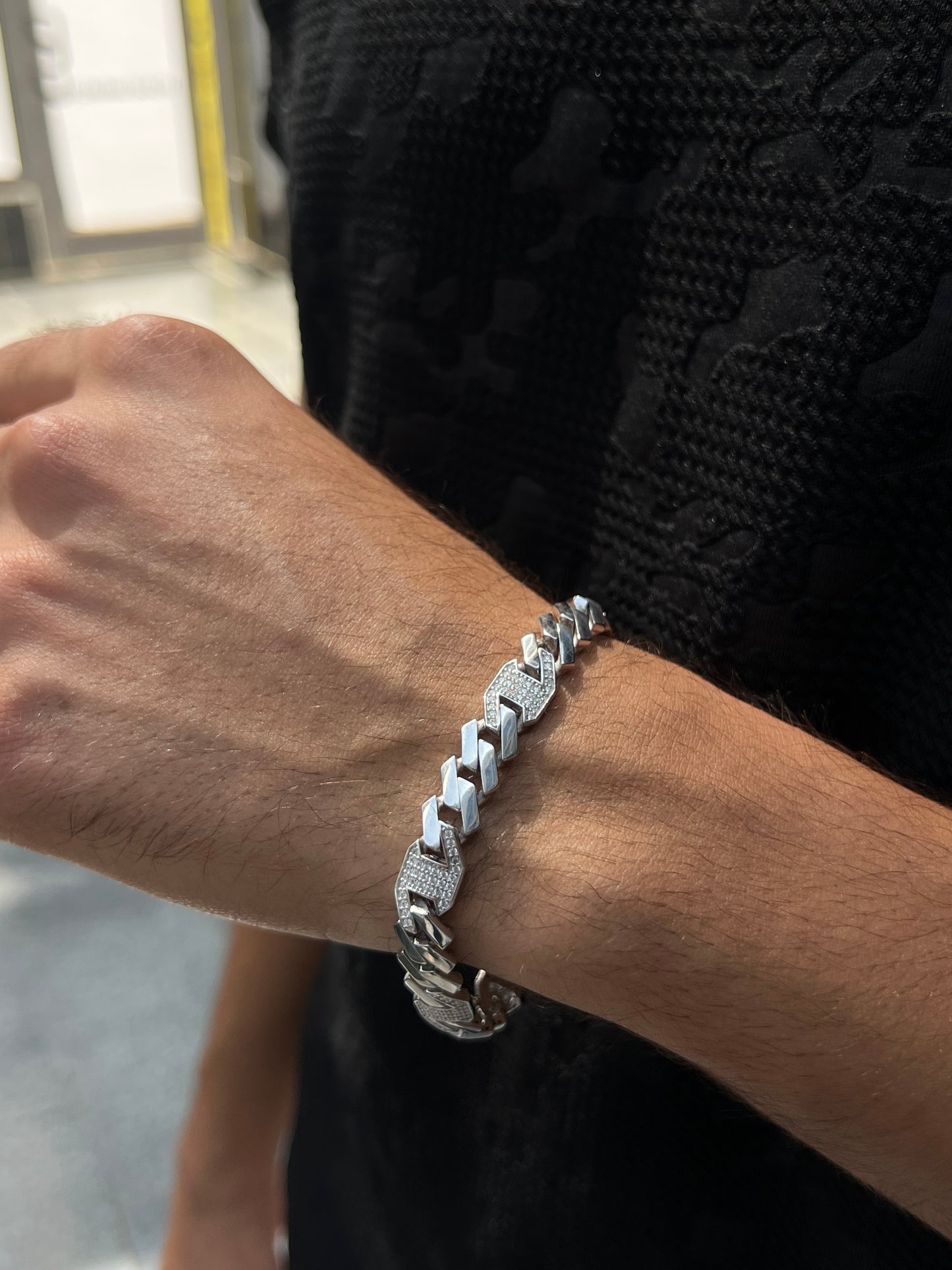 Sleek Iced Gangster Chain -Bracelet S925 Sterling Silver for men