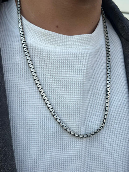 Cubic Linked Necklace for Men's Sterling Silver 925s-(64cm-6mm)