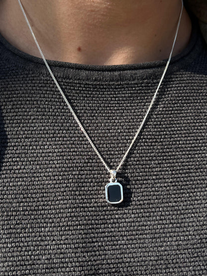 Small Black Stone(Onyx) Necklace for Men's Sterling Silver 925s