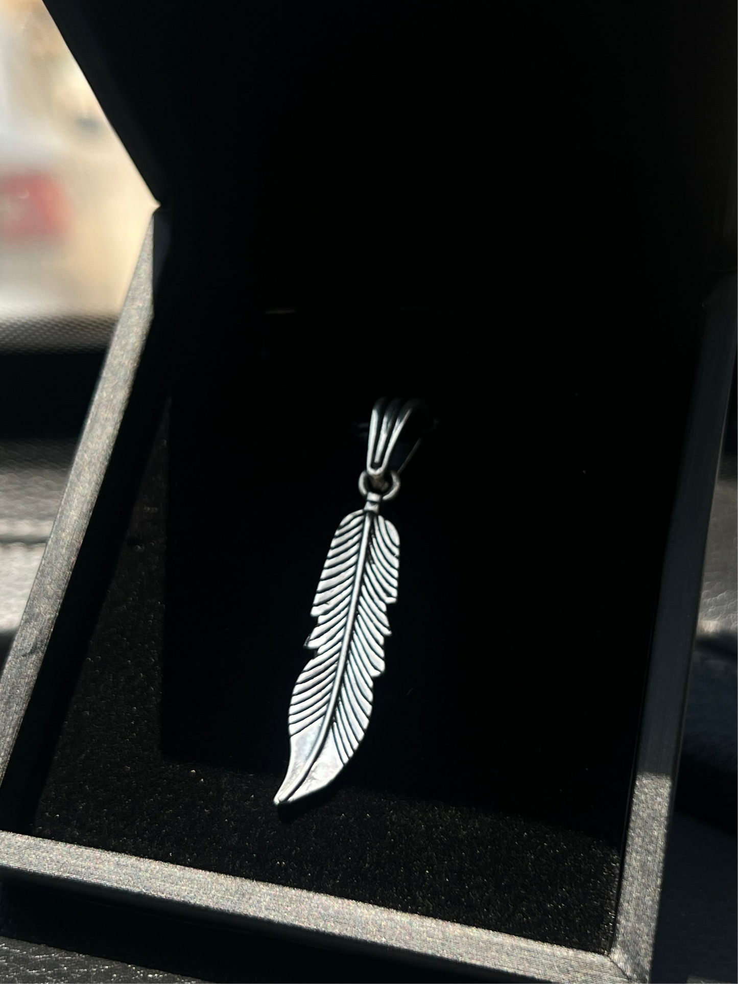 Oxidized Feather Pendant – S925 Silver