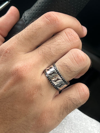 Wide braided Engagement Ring in Sterling Silver 925s