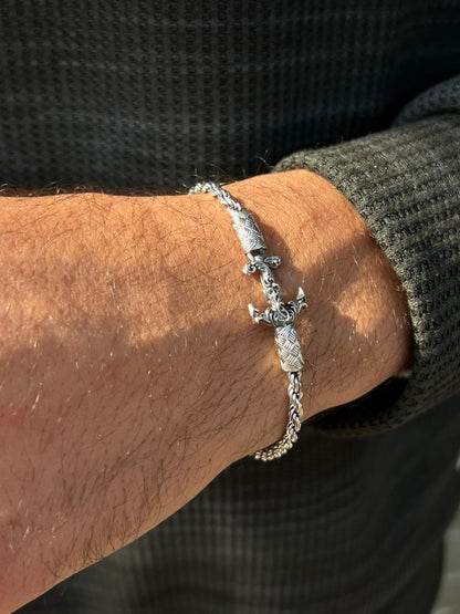 Oxidized Anchor Rope Bracelet for Men's Sterling Silver 925s