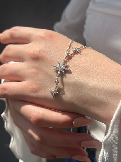 Shining Triple North Star Lariat - Italian sterling Silver Necklace-925s