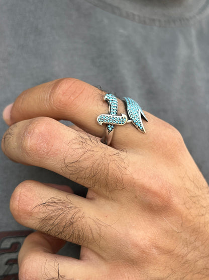 Turquoise Zulfiqar sword Ring -for Men's Sterling Silver 925s