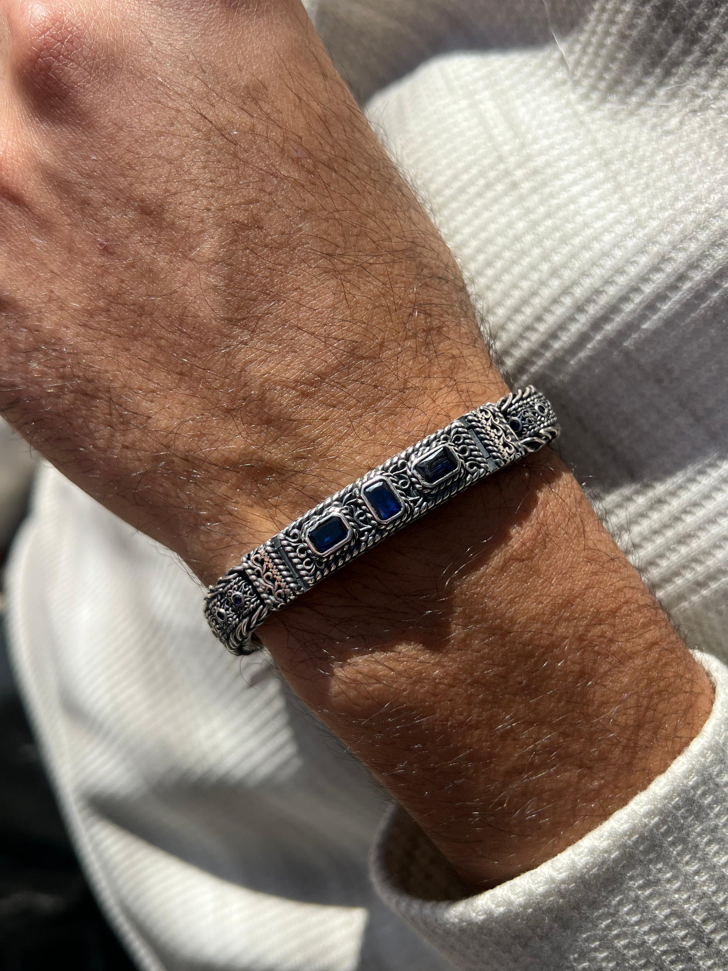 TriAura-blue Bracelet Sterling Silver 925s-(21cm-10mm)