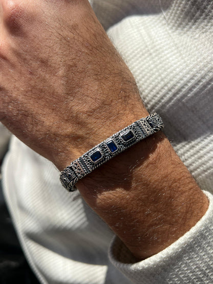 TriAura-blue Bracelet Sterling Silver 925s-(21cm-10mm)