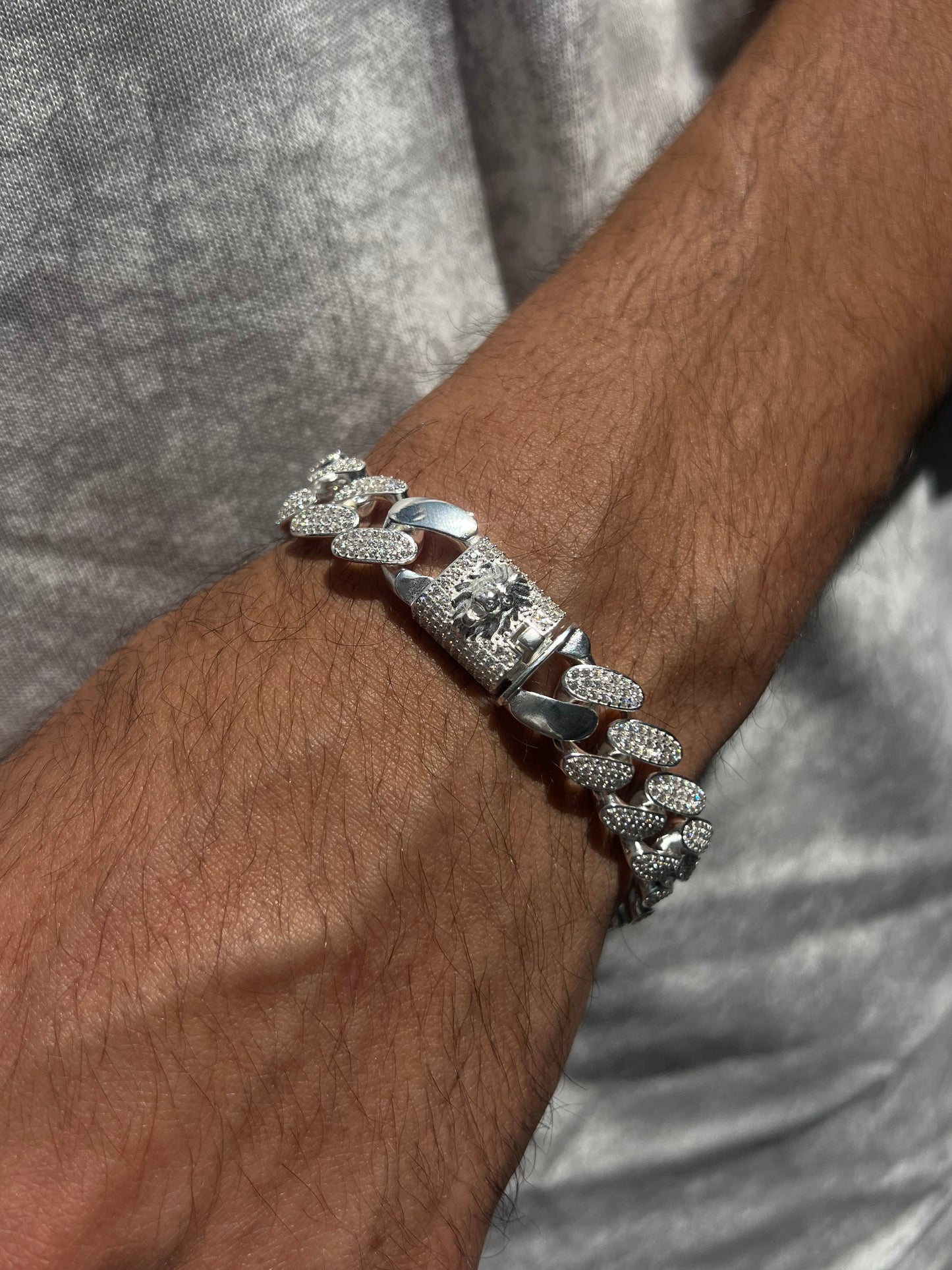 Iced Lion Lock Gangster Chain -Bracelet S925 Sterling Silver for men