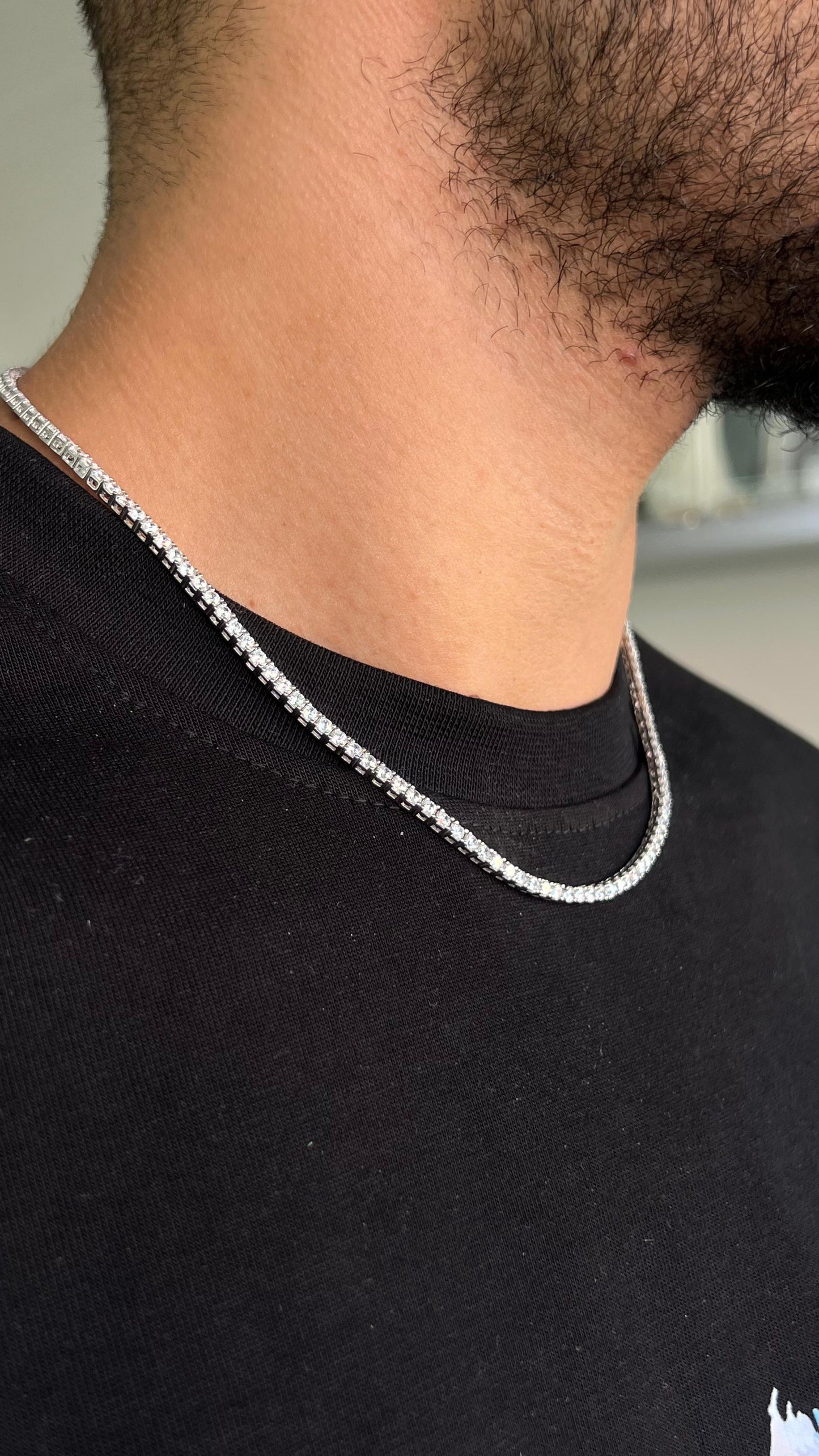 Thick Clear Tennis Necklace in Italian sterling silver-s925