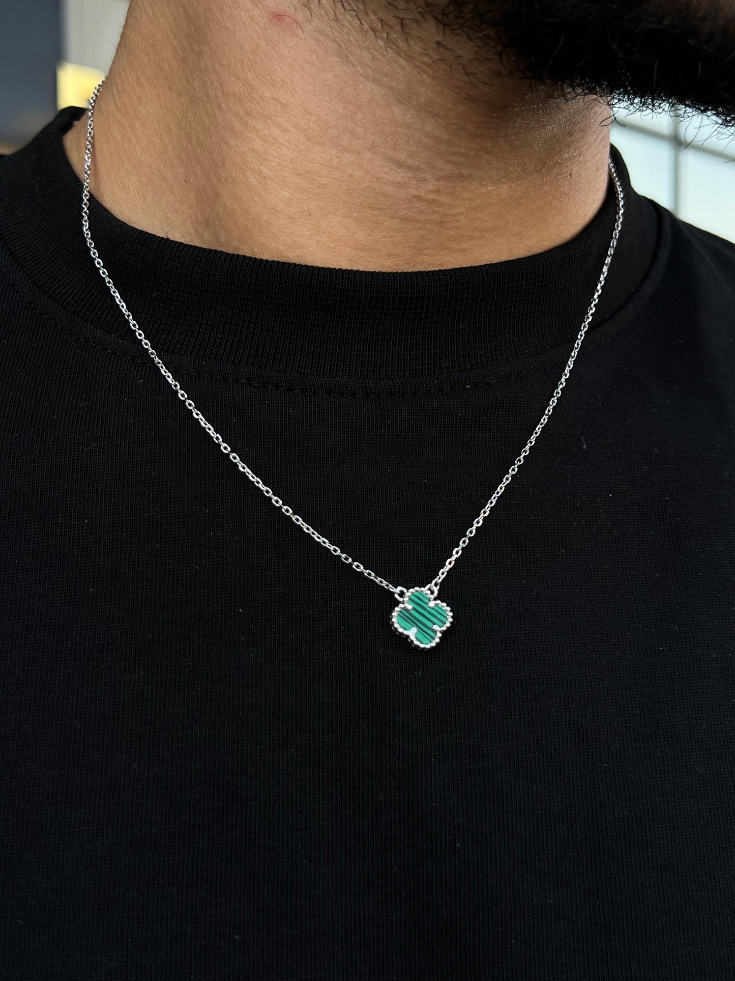 One Malachite vancleef Necklace for Men's Sterling Silver 925s