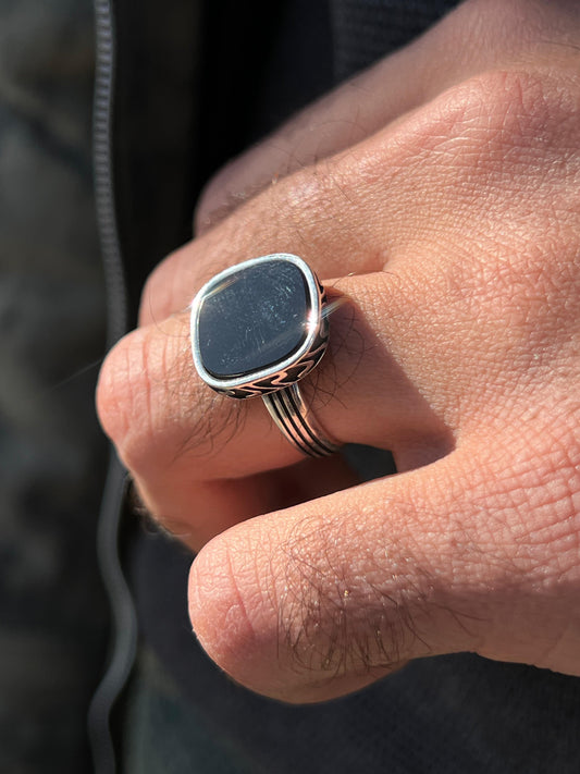 Black onyx Stone Engraved Ring -Sterling Silver 925s