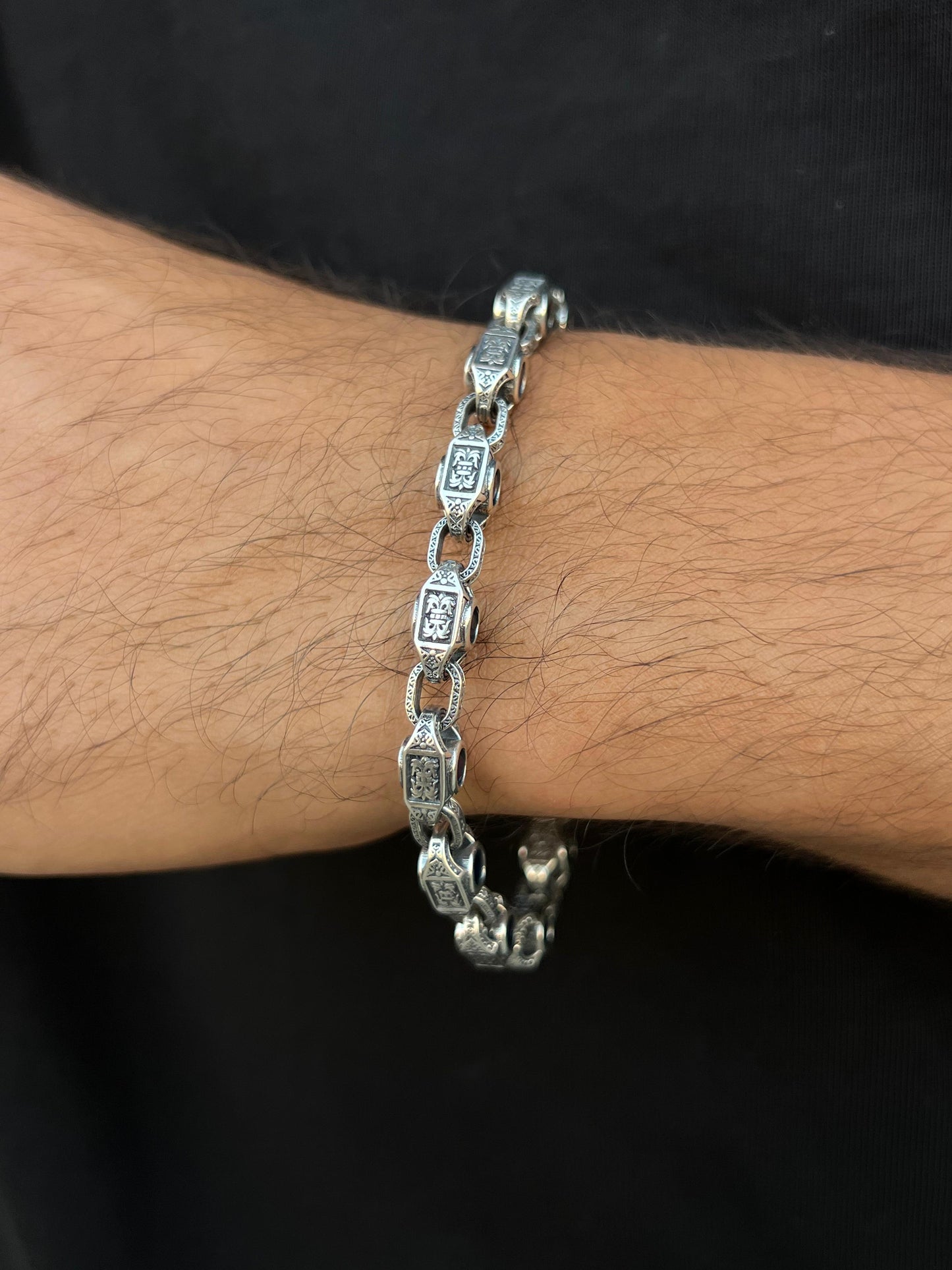 4 Faces Engraved Bracelet for Men's Sterling Silver 925s-21cm