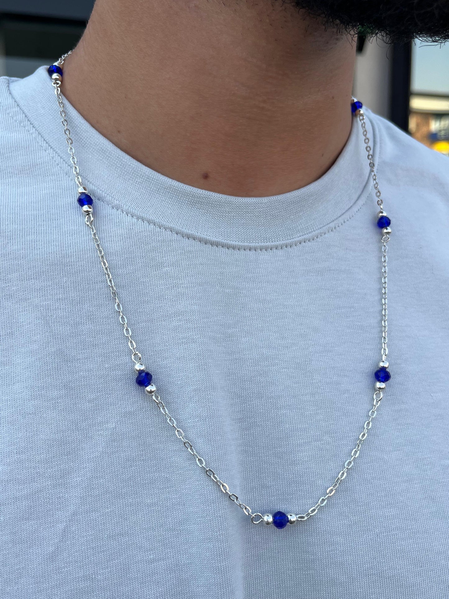 Blue beaded Chain in Sterling Silver 925s