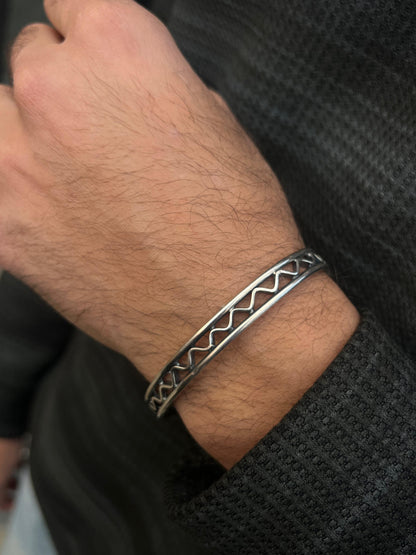 Wave Bangle for Men's Sterling Silver 925s-(9mm)