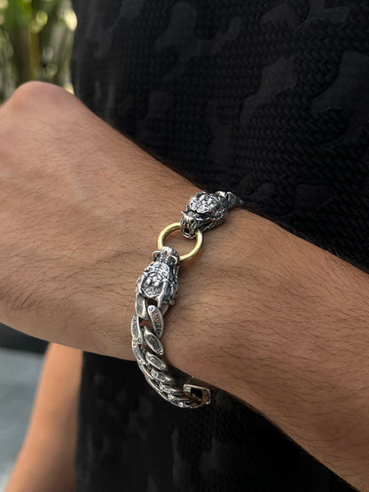 Mantra Dragon Heads Bracelet for Men's Sterling Silver 925s 20cm