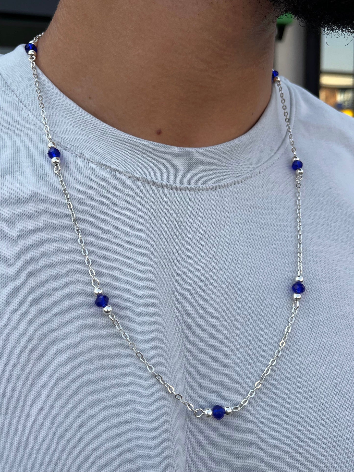 Blue beaded Chain in Sterling Silver 925s
